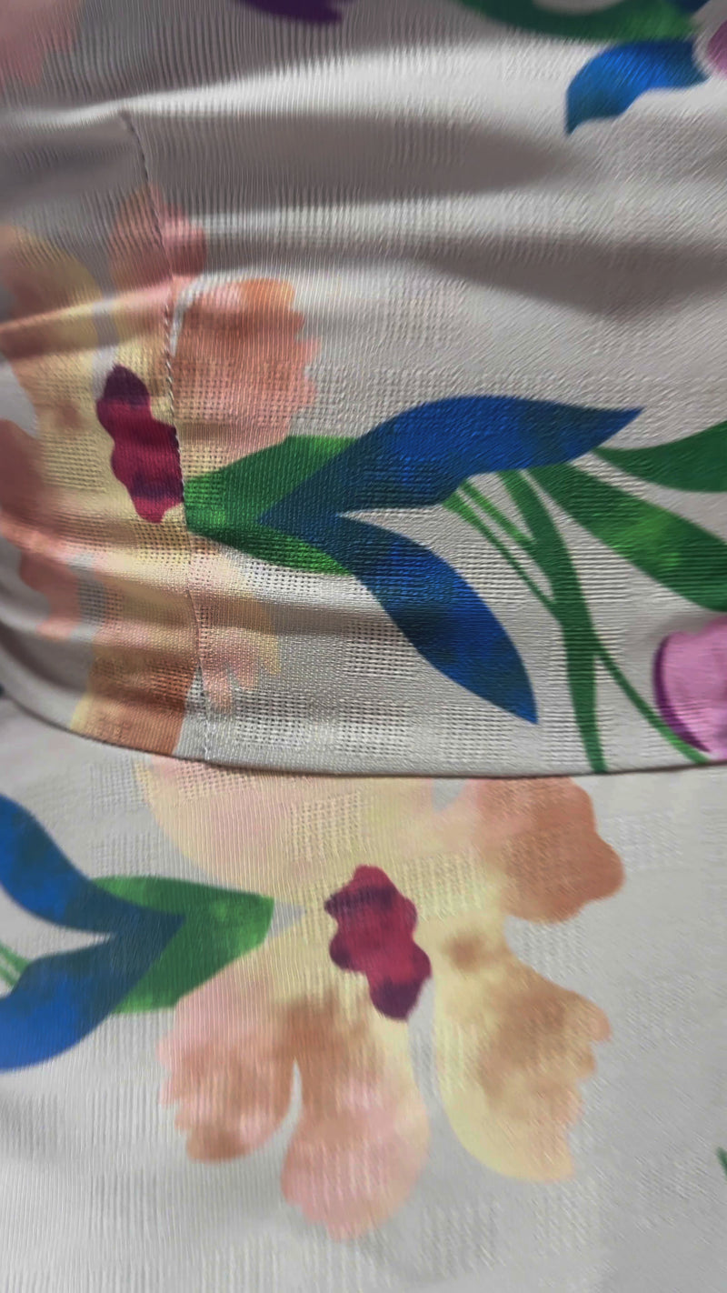 Bej Kısa Kol Yazlık Çiçek Desenli Elbise