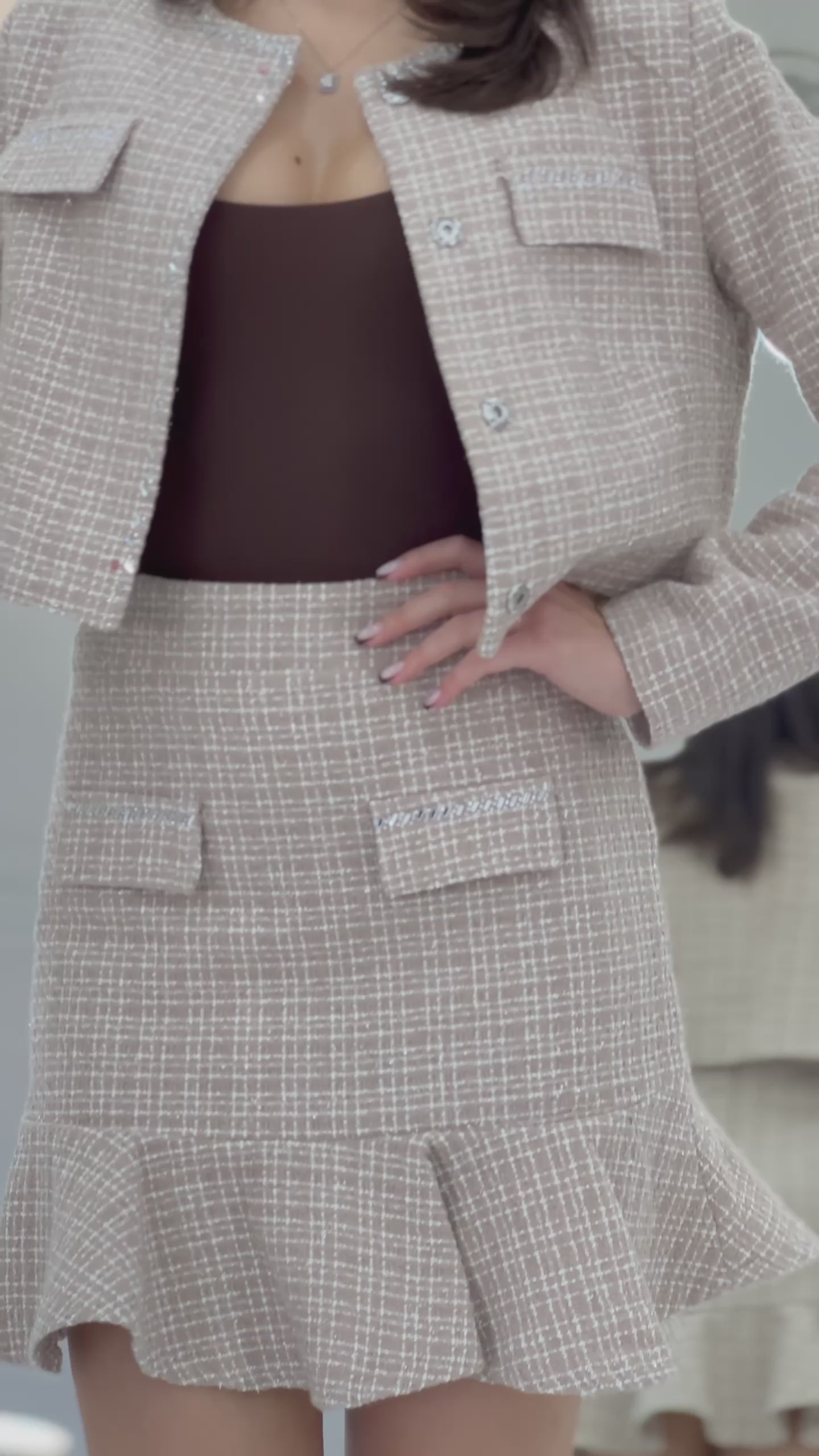 Ceket Fırfır Etek İşemeli Tüvit İkili Takım