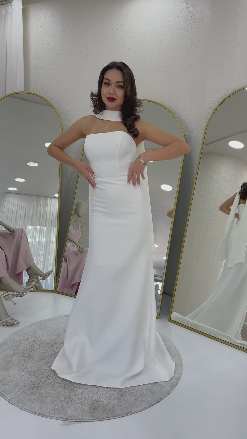 Şal Yaka Detay Straplez Balık Nikah Abiye Elbise