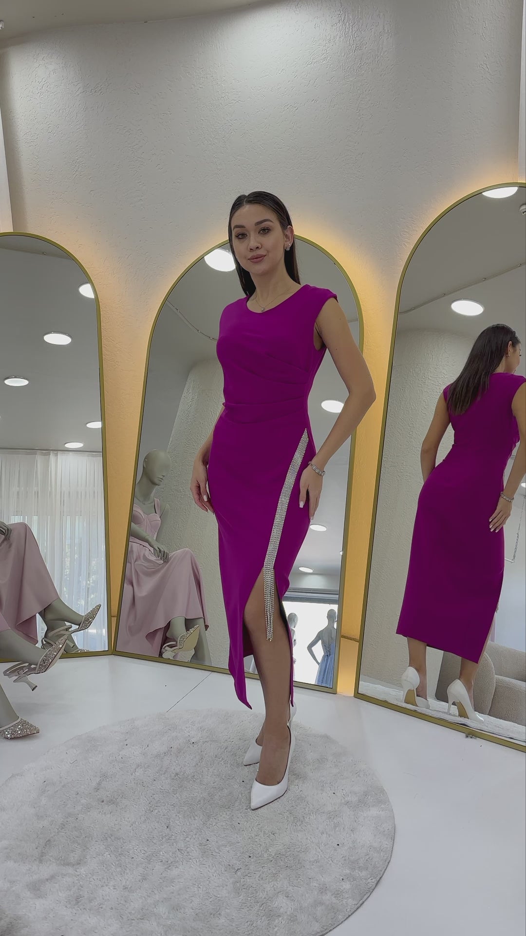 Fuşya Yırtmaç Taş Detaylı Sıfır Kol Kalem