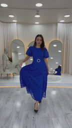 Balon Kol Maxi Boy Kemerli Dantel Elbise