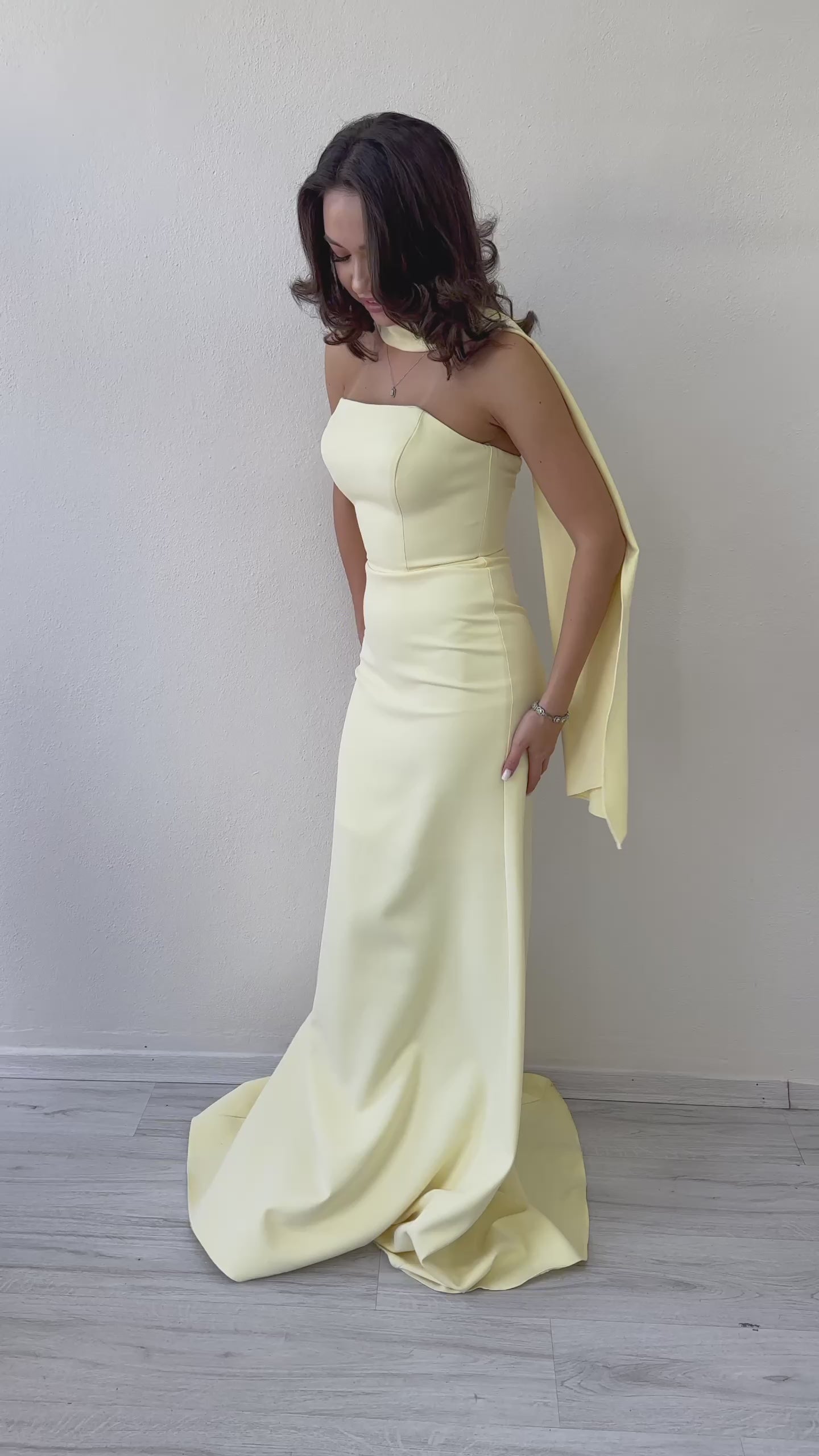 Şal Yaka Detay Straplez Balık Nikah Abiye Elbise