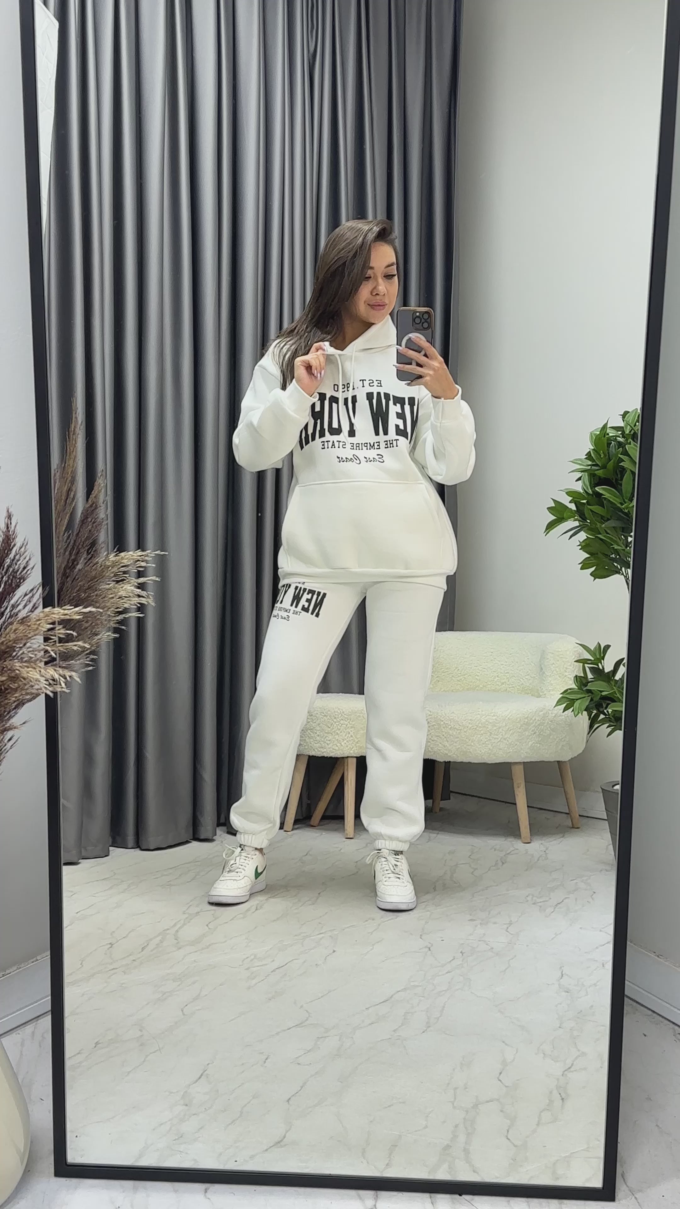 Beyaz Şardonlu 3 iplik New York Eşofman Takım