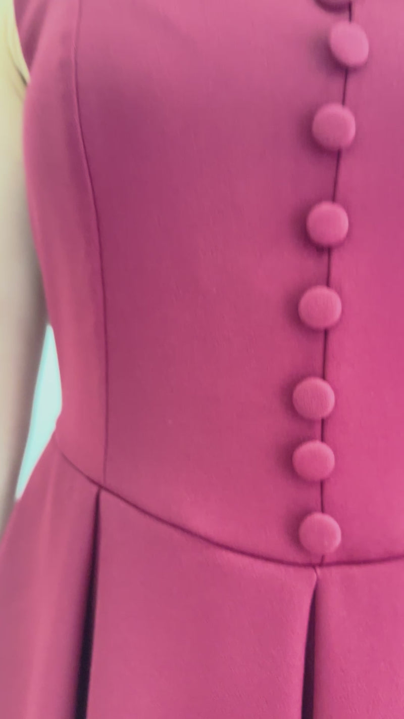 Bordo V Yaka Düğme Detay Piliseli Midi 