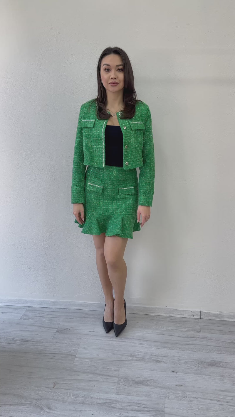 Ceket Fırfır Etek İşemeli Tüvit İkili Takım