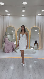 Beyaz Straplez Fiyonk Detay Mini Abiye Elbise