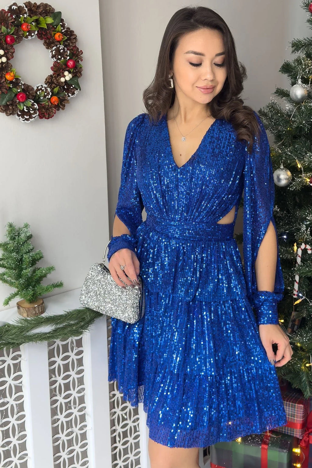 Saks Pul Payet Sırt Dekolteli Mini After Abiye Elbise - the ZKS