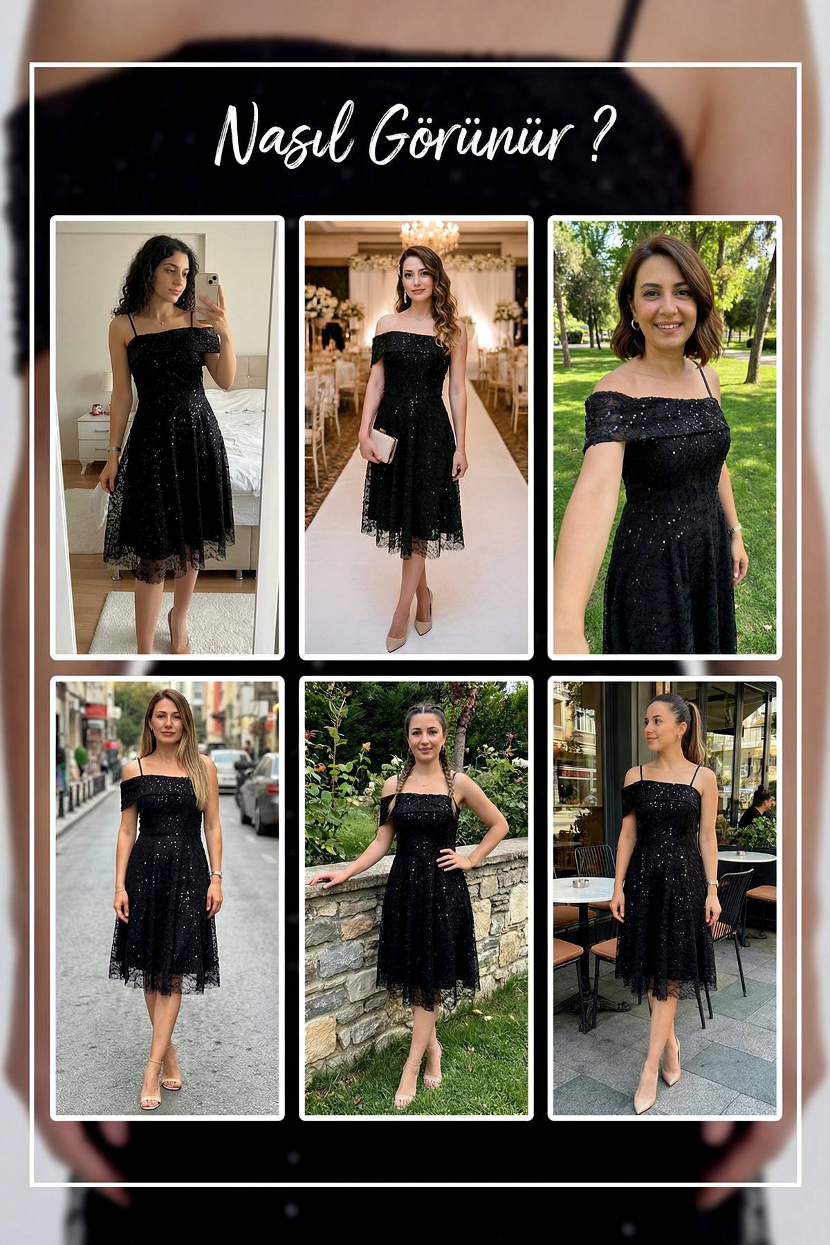 The ZKS siyah işlemeli kloş abiye elbise farklı mekanlarda kullanım örnekleri