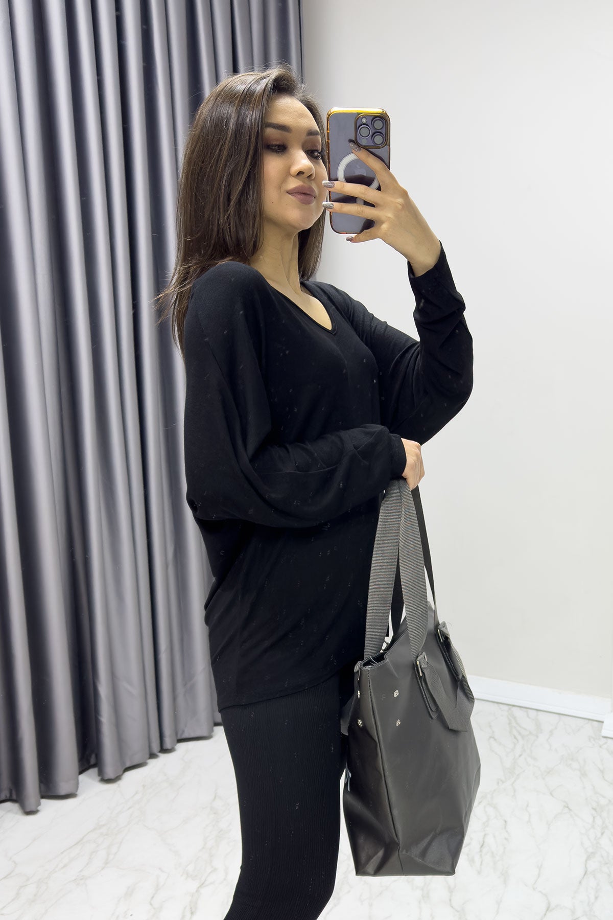 Saks Basic Yarasa Kol V Yaka Bluz

