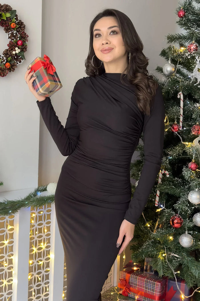 Siyah Batik Uzun Kollu Elbise - the ZKS