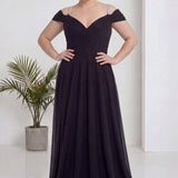 Siyah Büyük Beden Piliseli Kruvaze Abiye Elbise