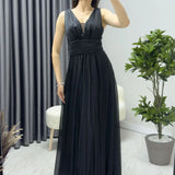 Siyah Sıfır Kol Transparan Detay Abiye Elbise