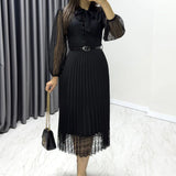 Siyah Boyundan Bağlamalı Fransız Güpür Piliseli Abiye Elbise