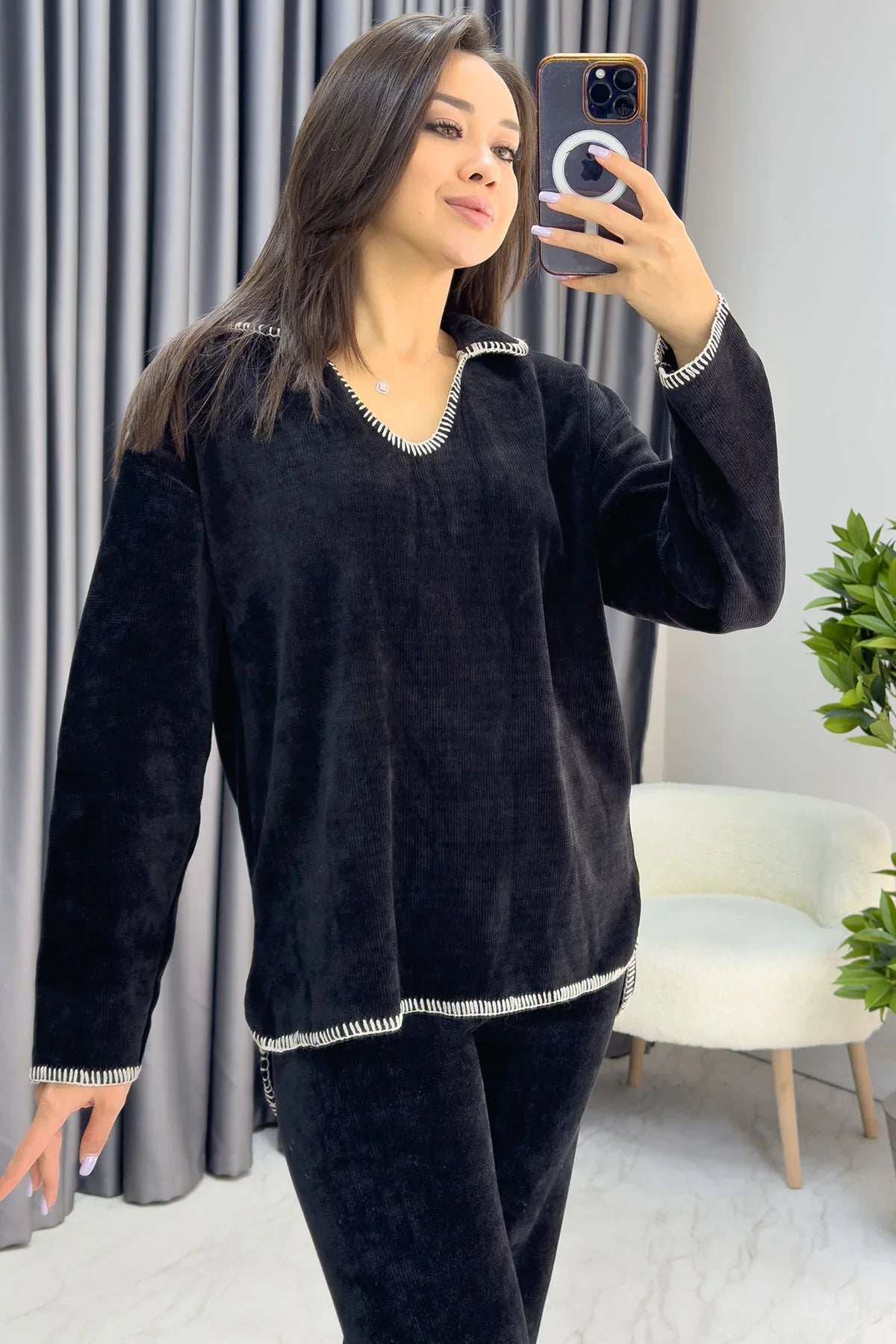 Siyah Kadife Yumoş İkili Takım