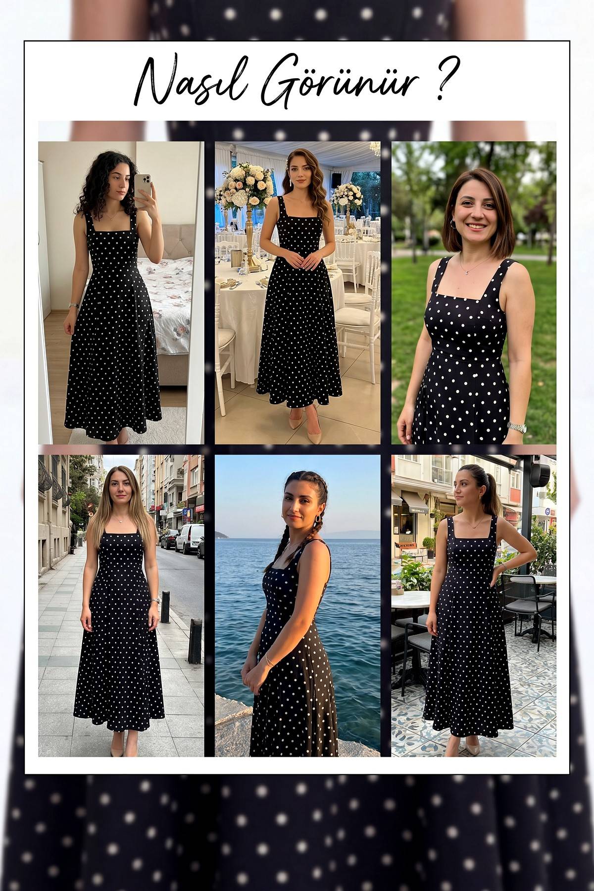 Farklı modellerde The ZKS puantiyeli kare yaka midi boy elbiseler