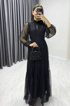 Kadın Siyah Puantiyeli Büyük Beden Elbise

