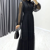 Kadın Siyah Puantiyeli Büyük Beden Elbise