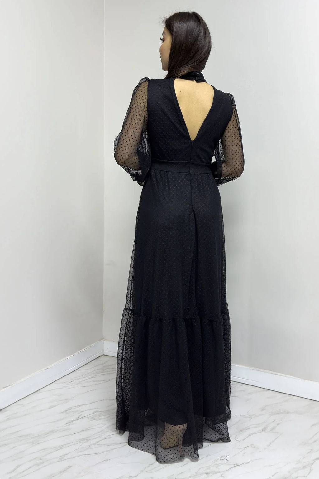 Kadın Siyah Puantiyeli Büyük Beden Elbise