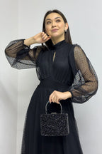 Kadın Siyah Puantiyeli Büyük Beden Elbise