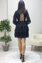 Siyah Pul Payet Sırt Dekolteli Mini After Abiye Elbise - the ZKS