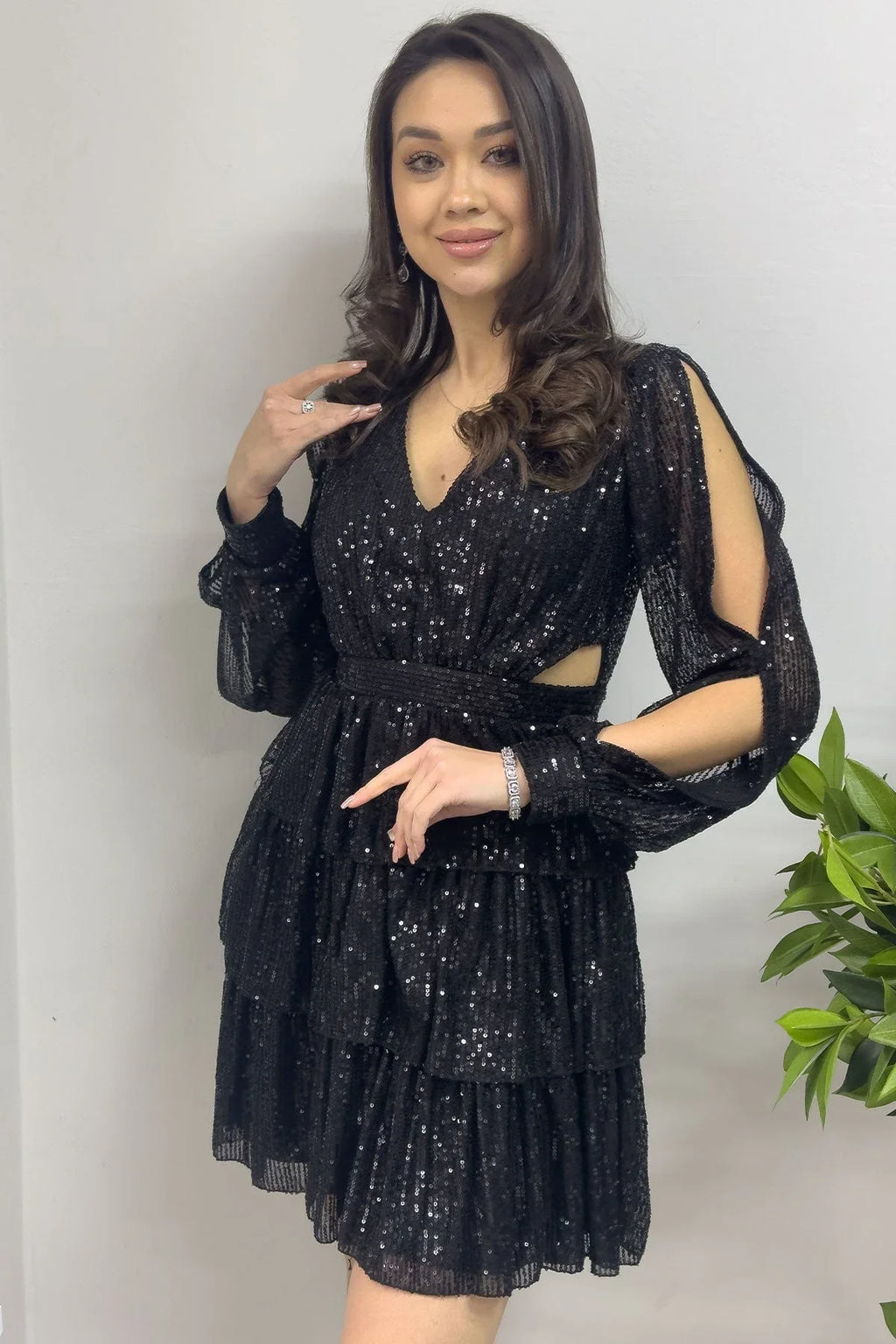 Siyah Pul Payet Sırt Dekolteli Mini After Abiye Elbise - the ZKS
