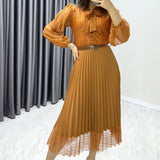 Taba Boyundan Bağlamalı Fransız Güpür Piliseli Abiye Elbise