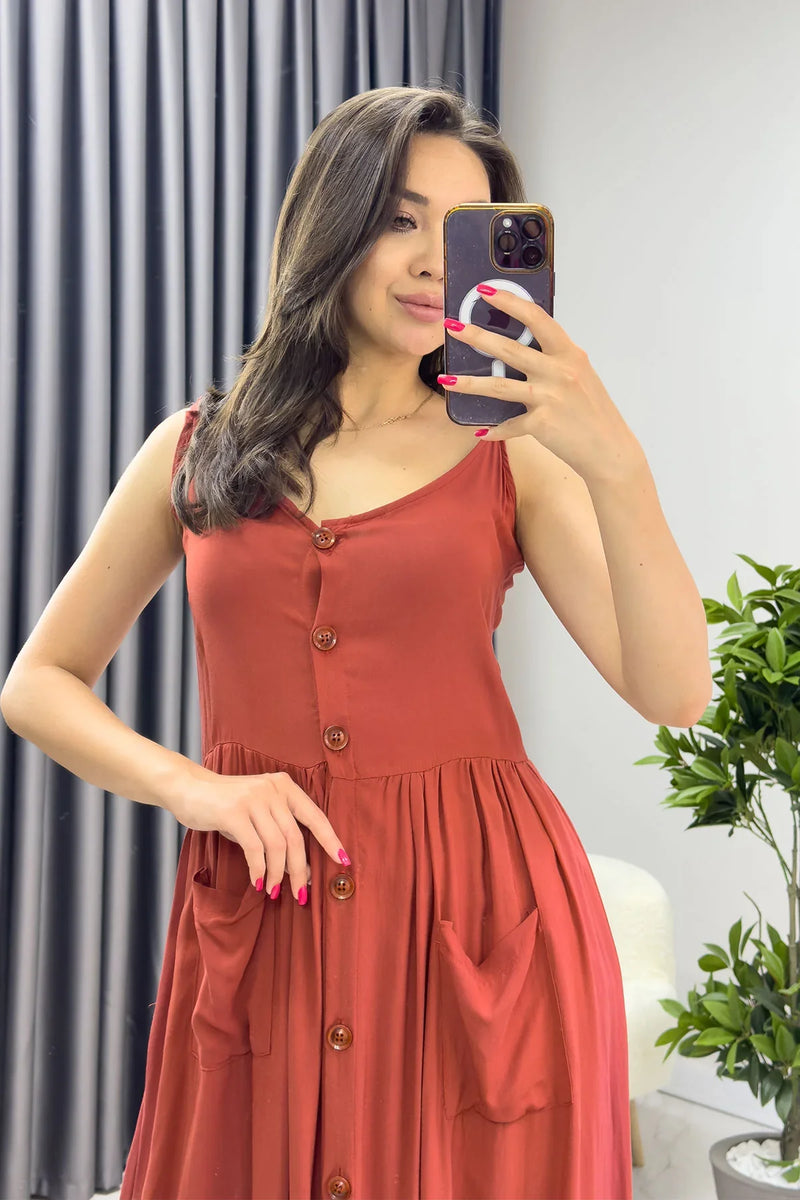 Askılı Penye Kiremit Elbise