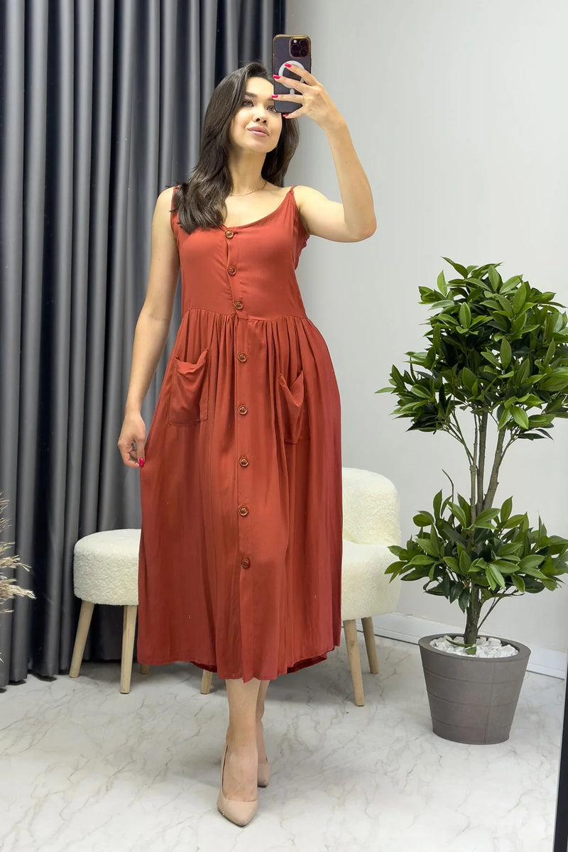 Askılı Penye Kiremit Elbise