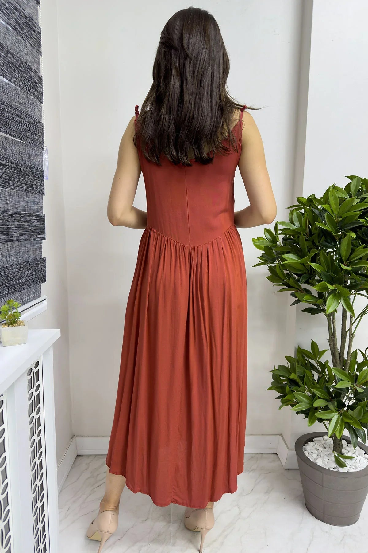 Askılı Penye Kiremit Elbise