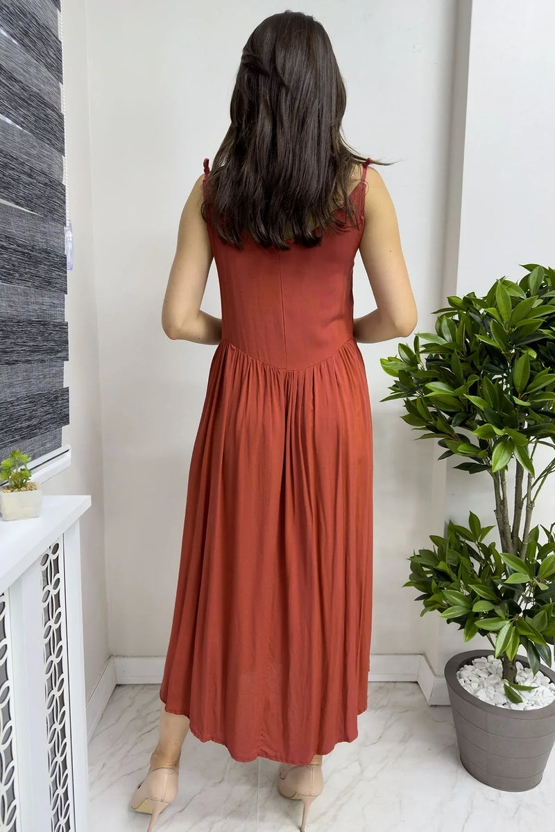 Askılı Penye Kiremit Elbise