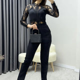 Siyah Transparan Detay Güpürlü Tulum