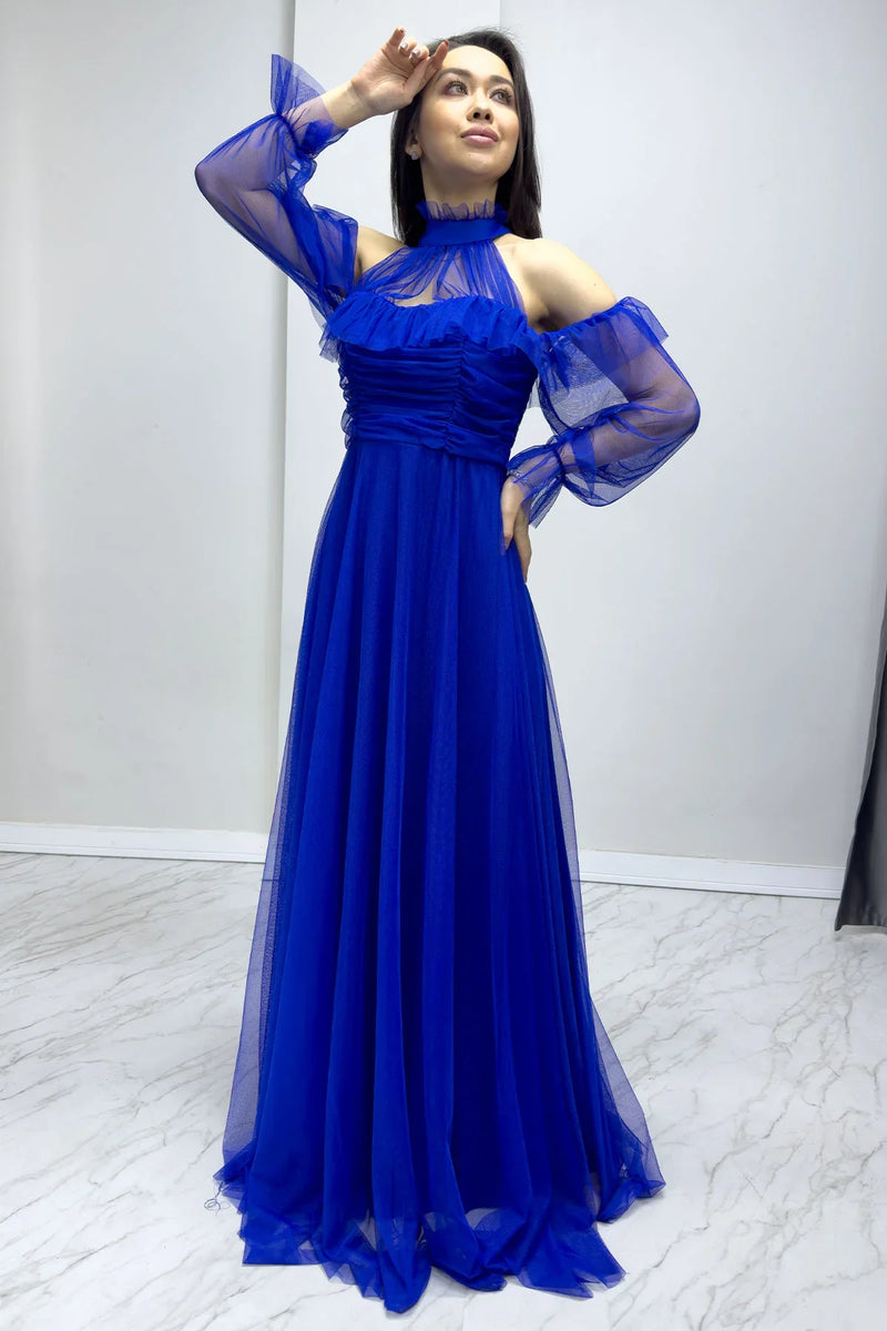 Saks Tül Drapeli Kloş Abiye