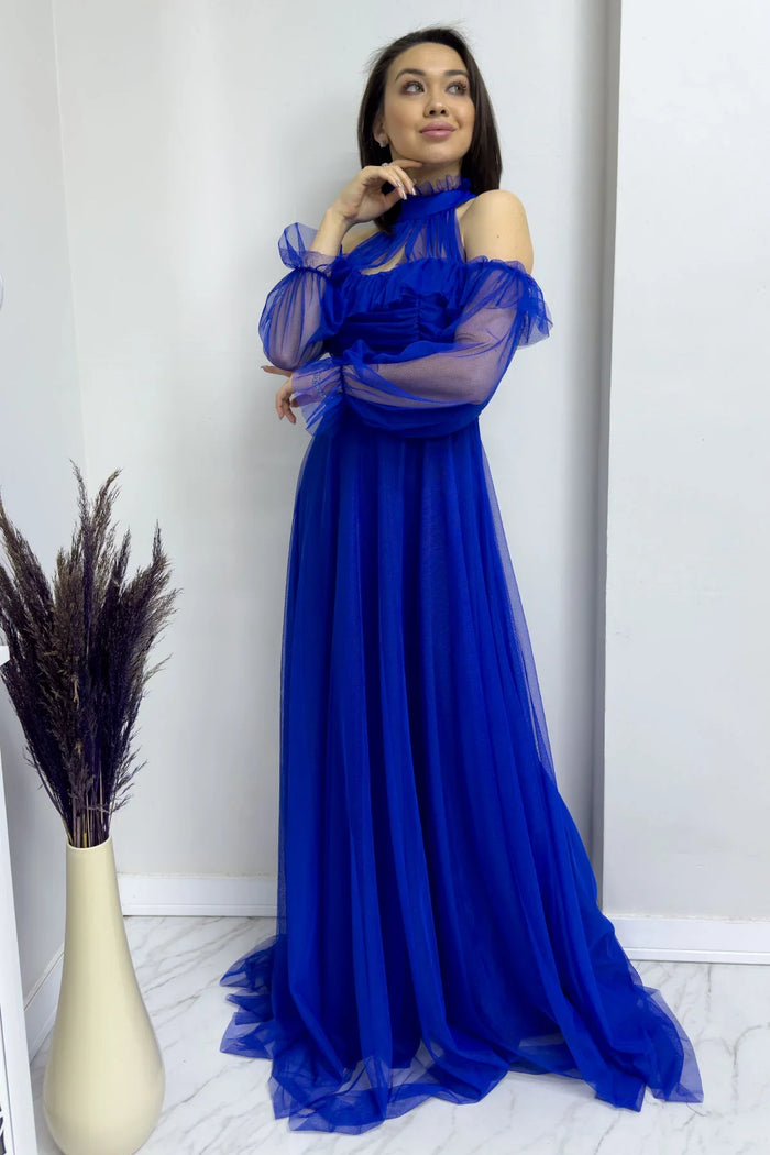 Saks Tül Drapeli Kloş Abiye