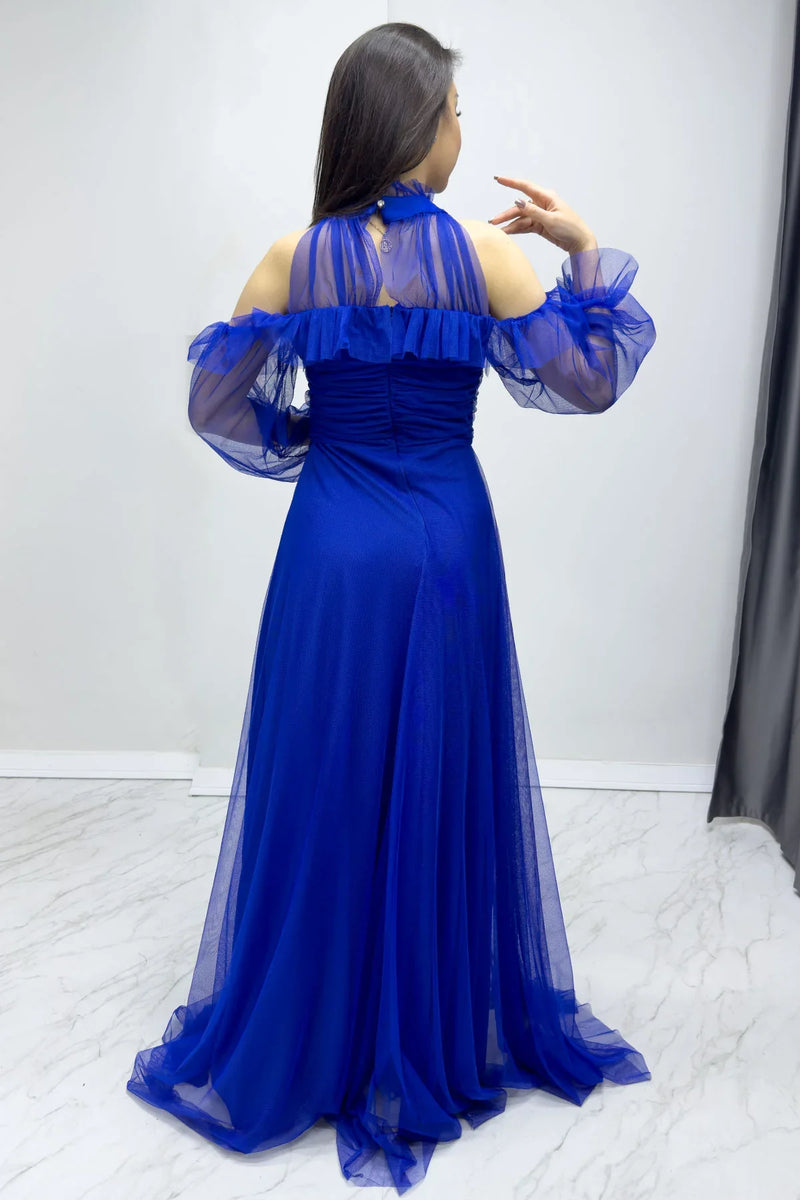 Saks Tül Drapeli Kloş Abiye