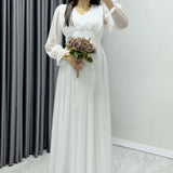 Simli Beyaz V Yaka Tül Abiye Elbise