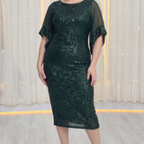 Yeşil Büyük Beden Pulpayet Midi Abiye Elbise