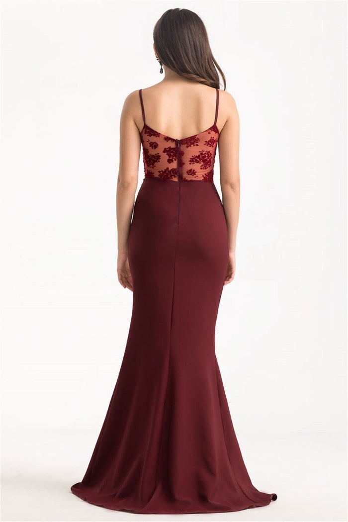 Askılı Flok Baskı Balık Abiye Elbise Bordo - Elbise Delisi