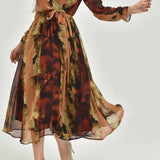 Batik Desenli Kruvaze Yaka Şifon Büyük Beden Elbise