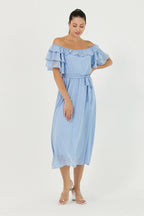 Bebe Mavisi Volanlı Madonna Yaka Büyük Beden Şifon Elbise - Elbise Delisi
