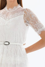 Yaka detay dantel kumaş iç astarlı yarı m kol büyük beden söz nikah abiye elbise 