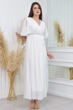 Büyük beden midi boy iç astarlı kruvaze yaka elbise 