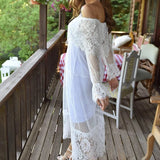 Beyaz Tül Carmen Yaka Madonna Güpür Elbise