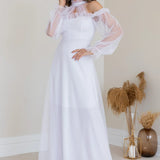 Beyaz Tül Drapeli Büyük Beden Abiye Elbise