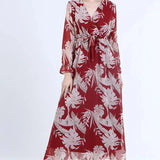 Kadın Bordo Yaprak Kruvaze Yaka Şifon Elbise