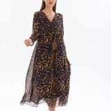 Kadın Desenli Kruvaze Yaka Şifon Elbise