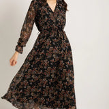 Kadın Desenli Kruvaze Yaka Şifon Elbise