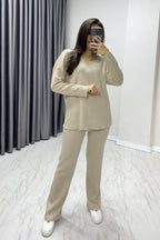 Kadın Ekru V Yaka Alt Üst Takım - Elbise Delisi