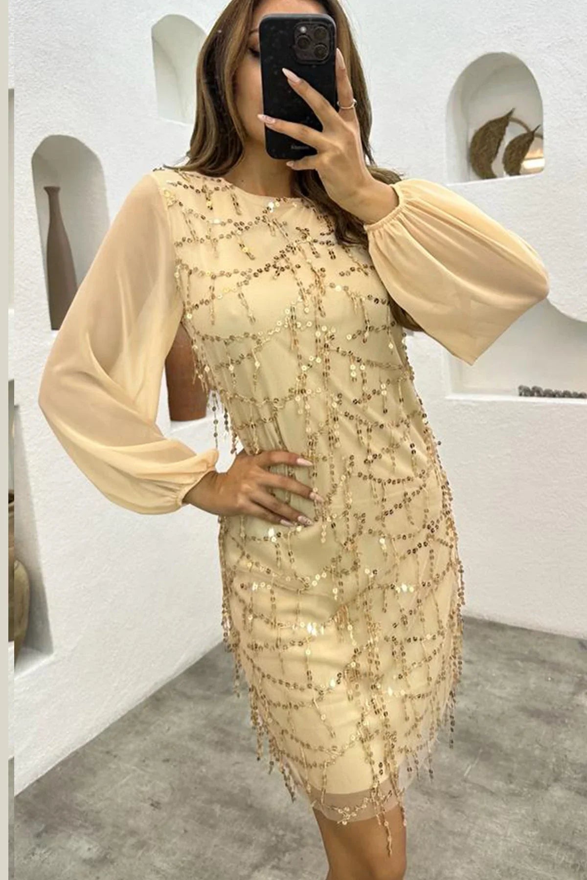 Kadın Pulpayet Büyük Beden Elbise Gold - Elbise Delisi